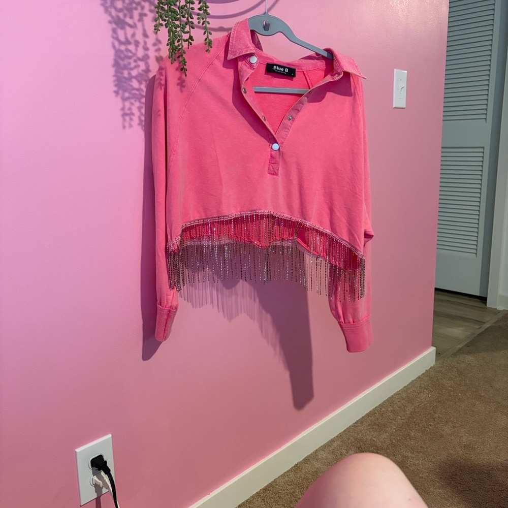 Pink Fringed Sweatshirt